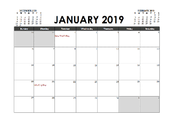 2019 calendar template