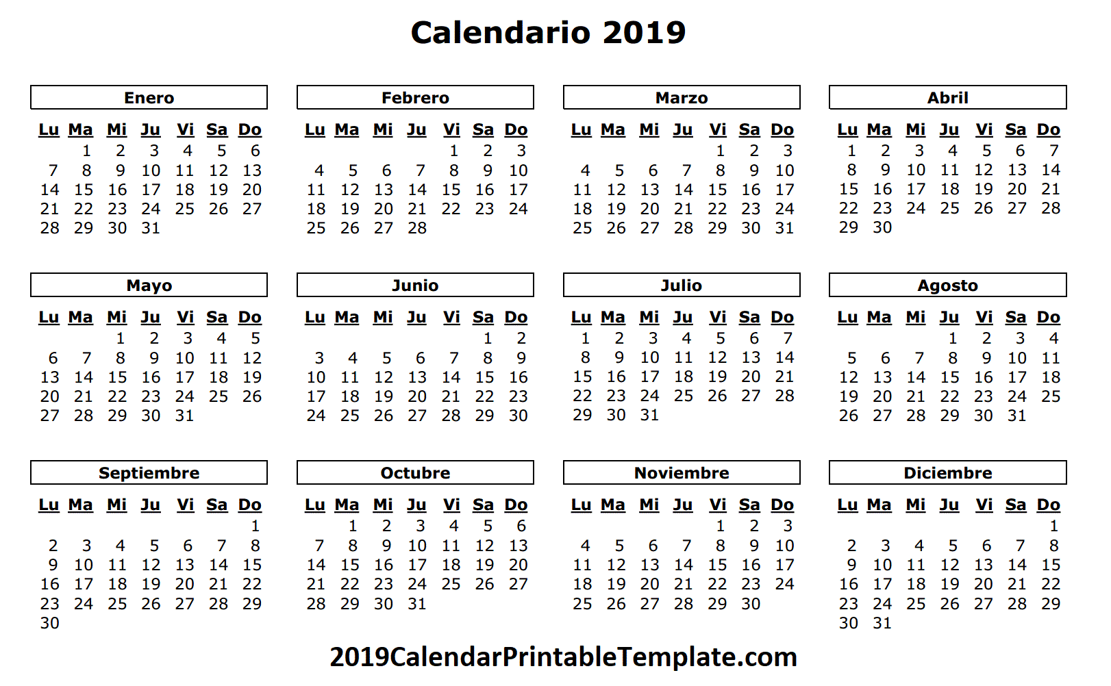 2019 calendario