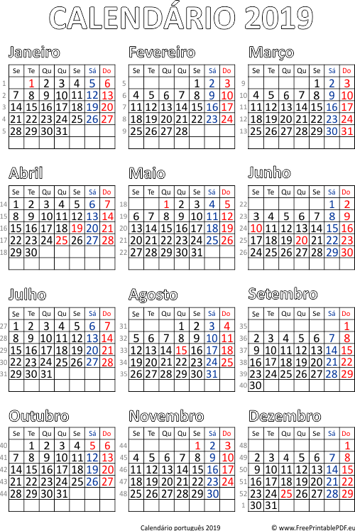 2019 calendario