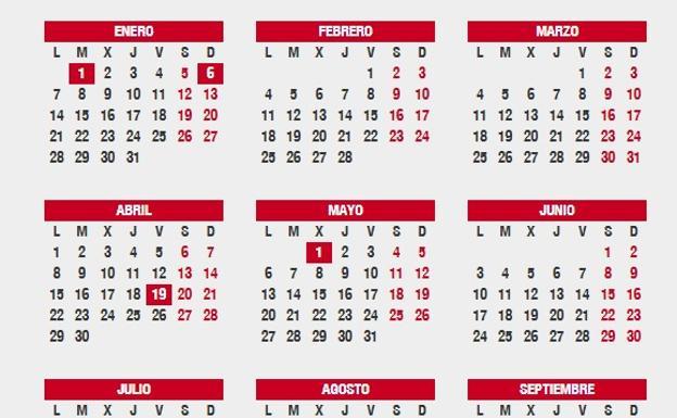 2019 calendario