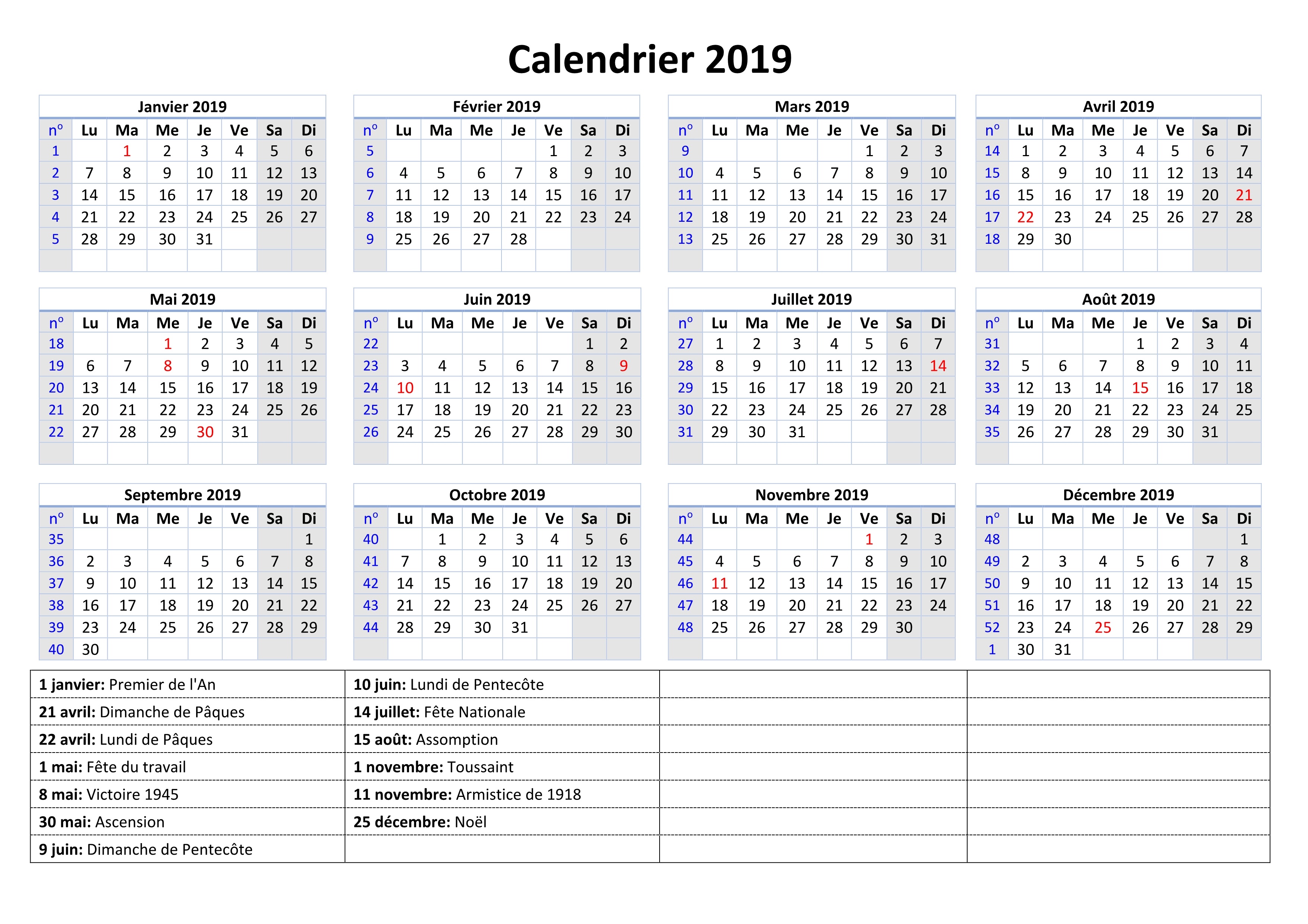 2019 Calendrier Imprimer – 2020 Printable Calendar Posters