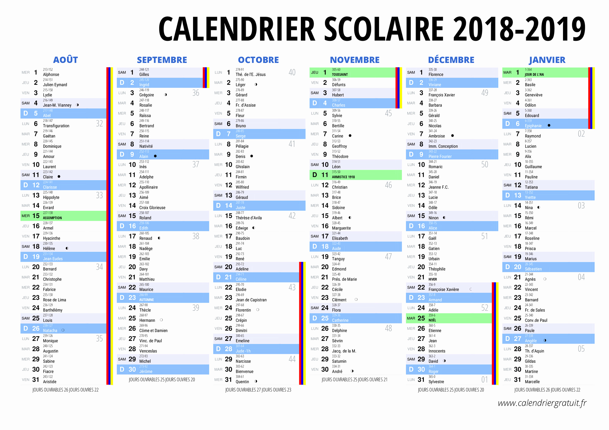 2019 calendrier imprimer