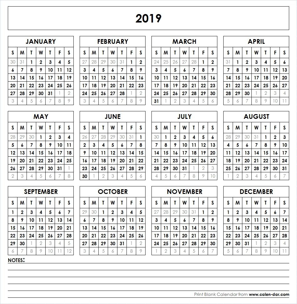 2019 printable calendar word