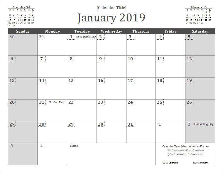 2019 printable calendar word