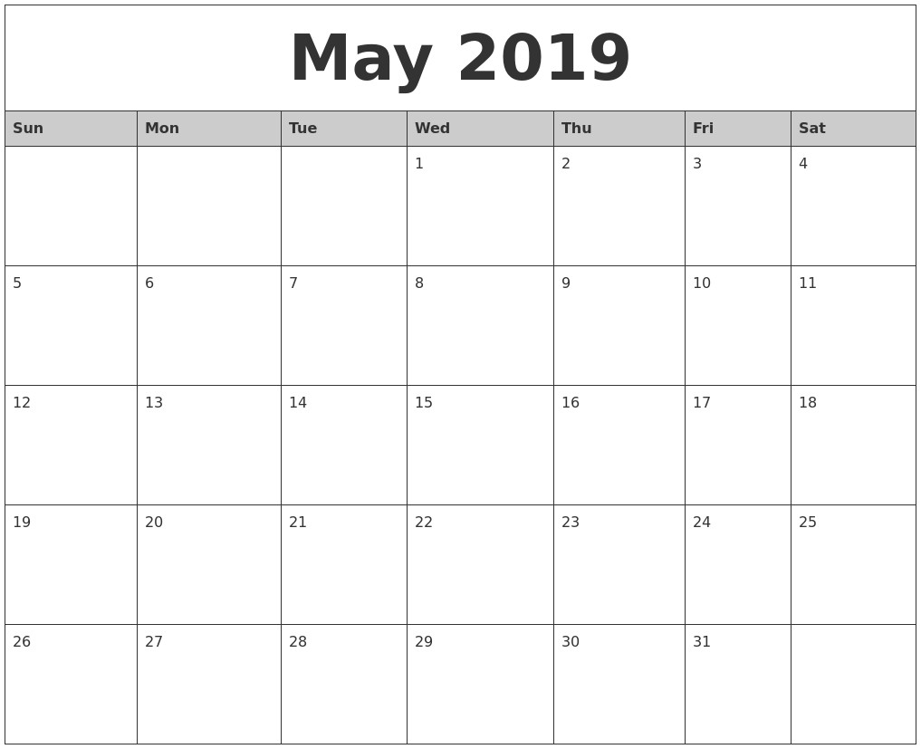 2019 printable calendar word