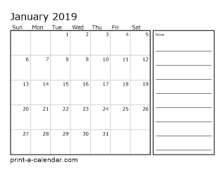 Download Printable calendar 2019 with notes for official work