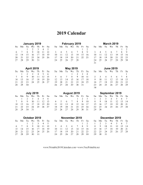 Free 2019 calendar printable one page