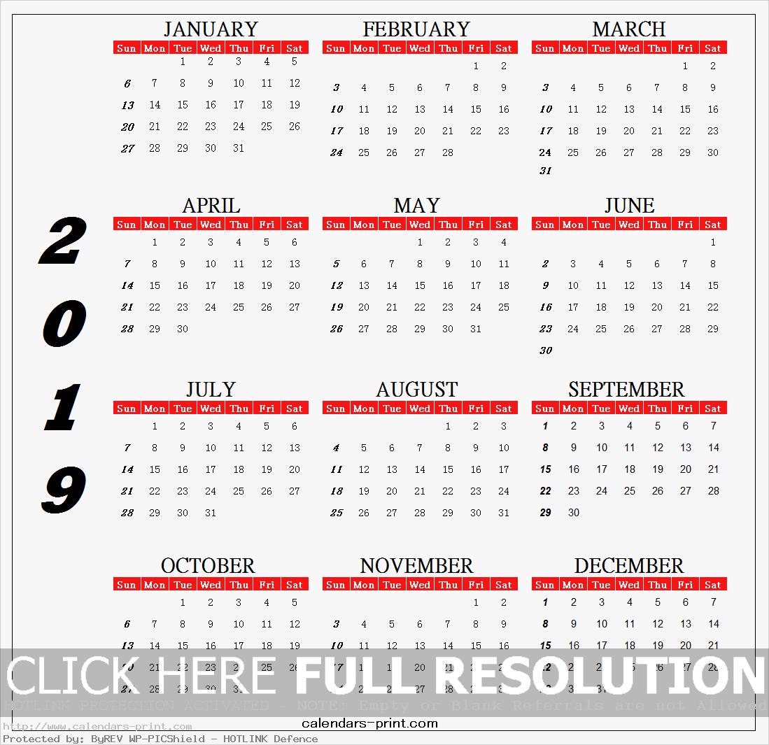 Free 2019 calendar printable one page (3)