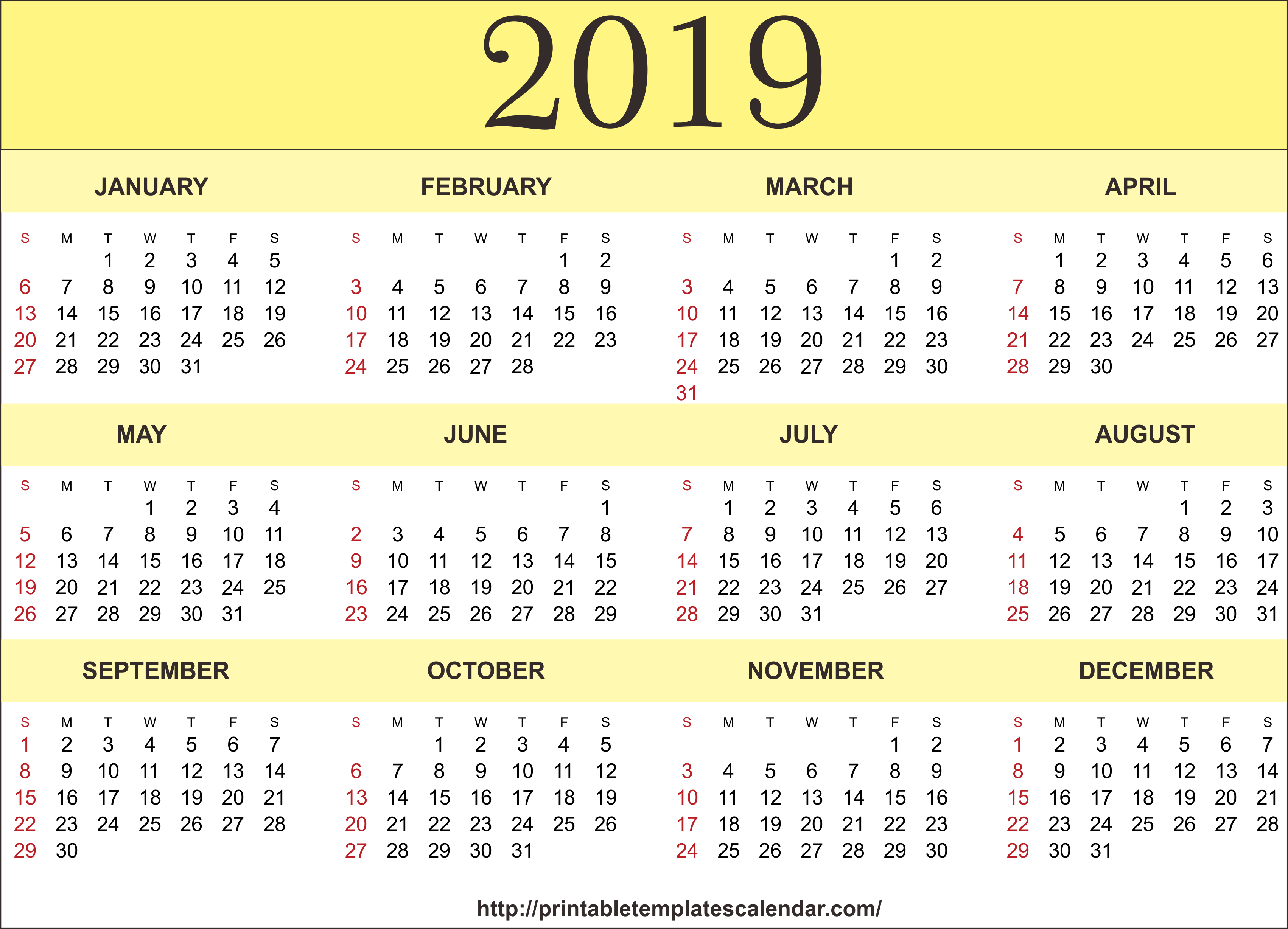 Free 2019 calendar printable one page (5)