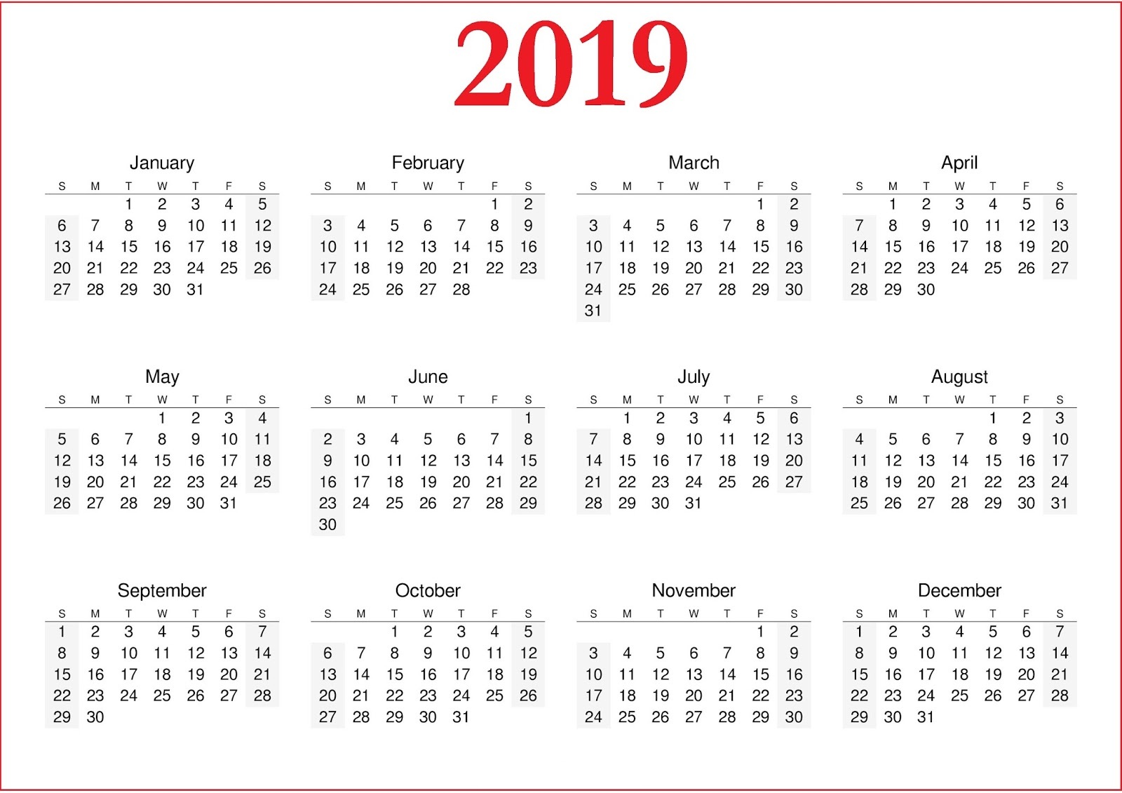 Printable 2019 calendar a4 (1)