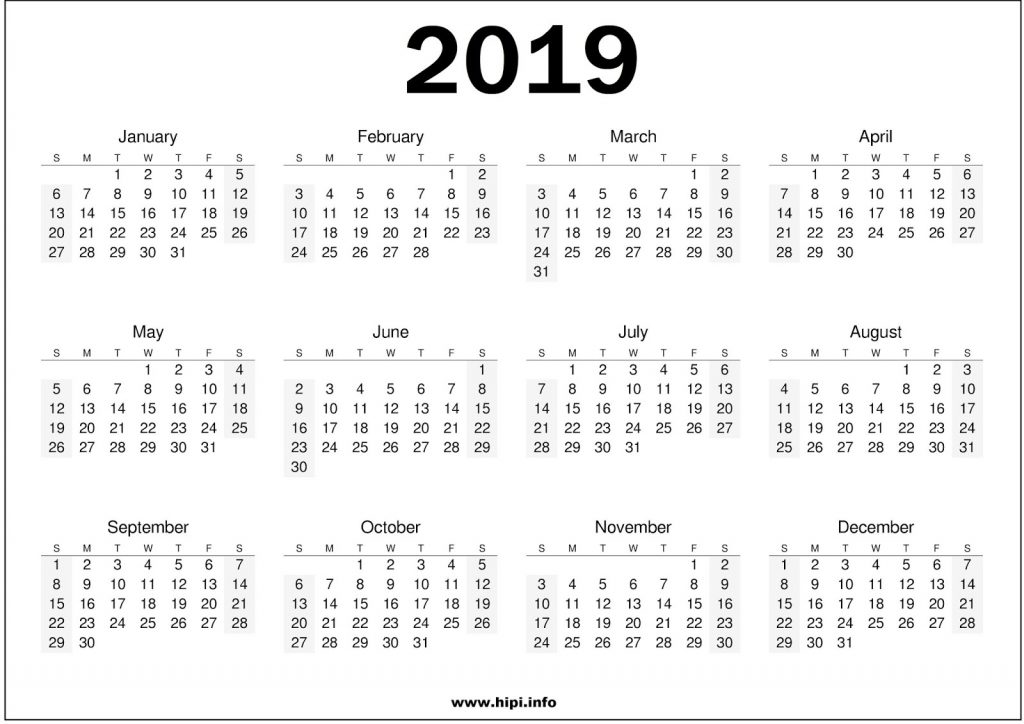 Printable 2019 calendar a4