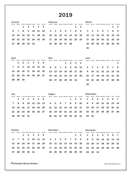 Printable 2019 calendar a4