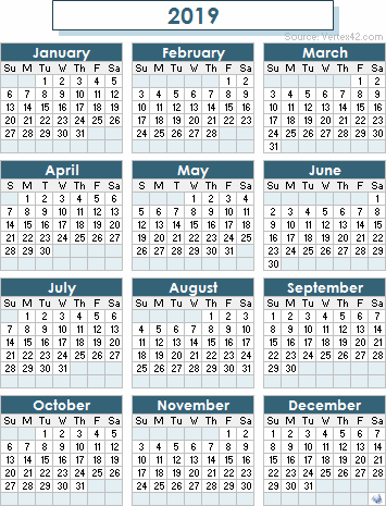 Printable 2019 calendar australia