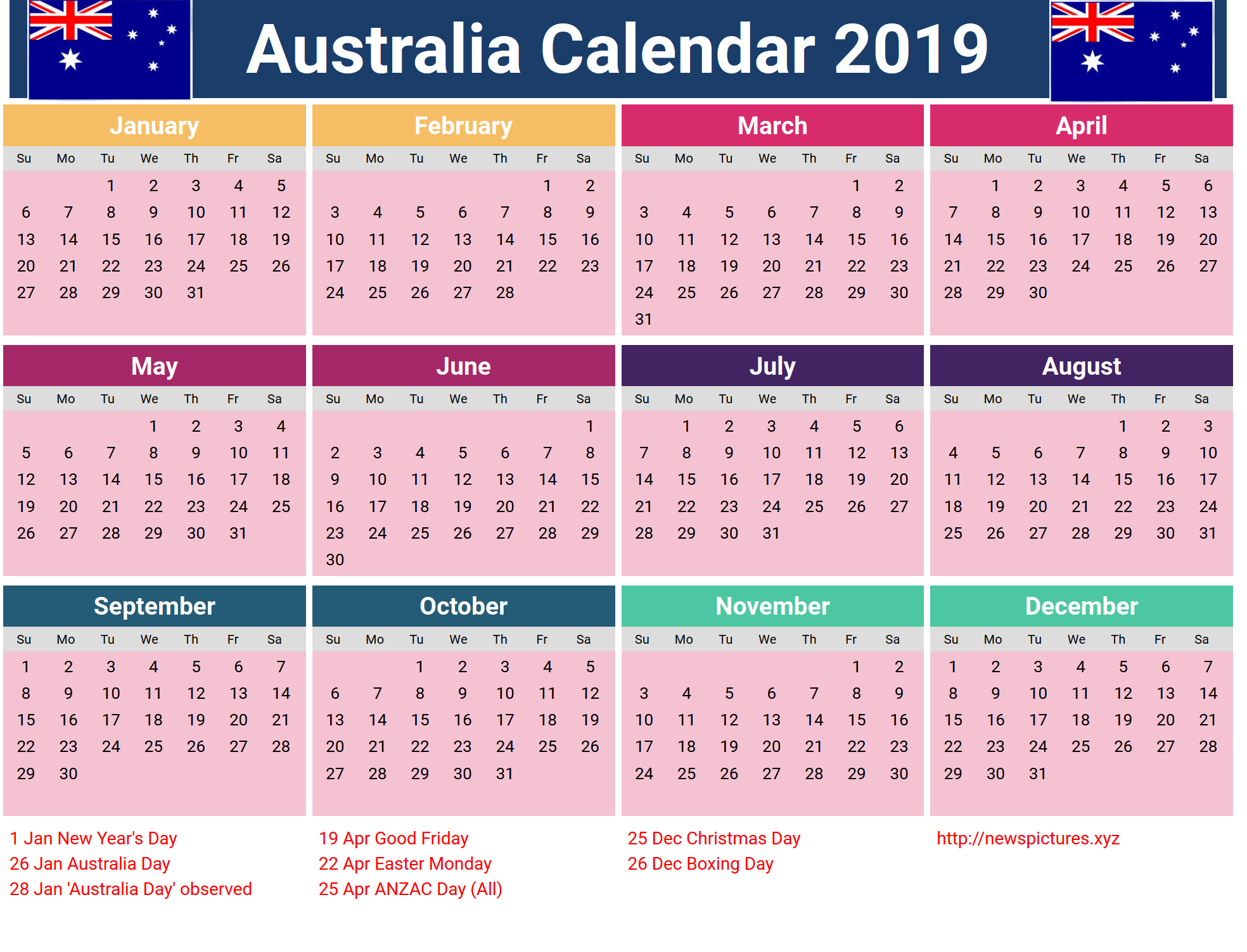 Printable 2019 calendar australia (1)