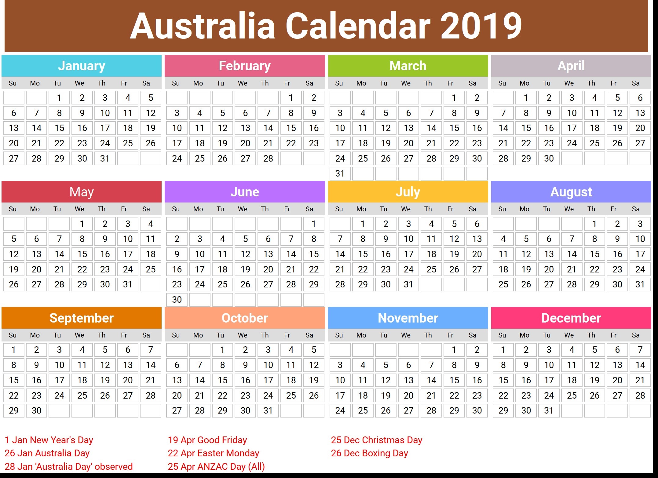 Printable 2019 calendar australia (2)