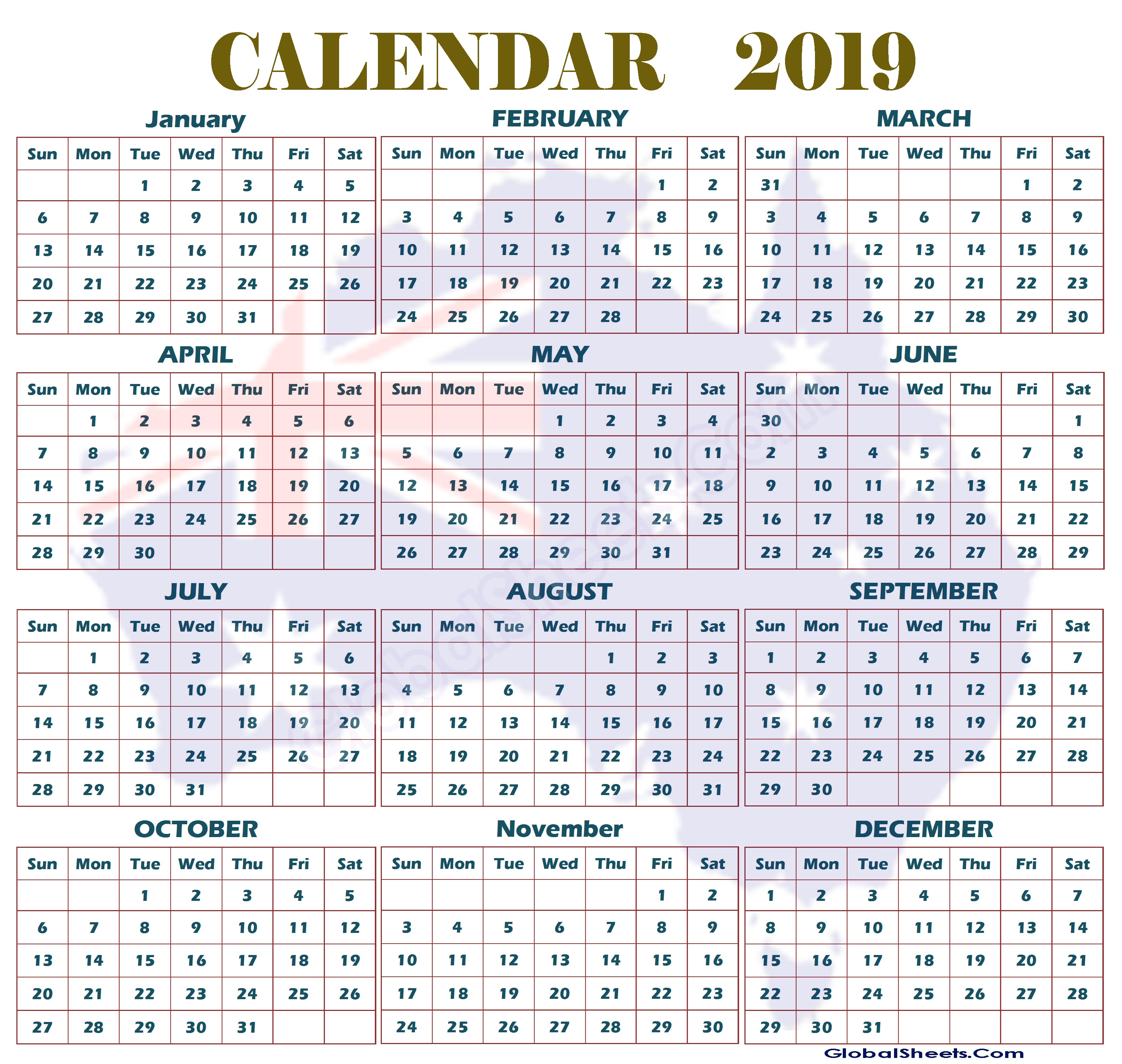 Printable 2019 Calendar Australia 2019 Yearly Calendar Australia Printable Letter Template