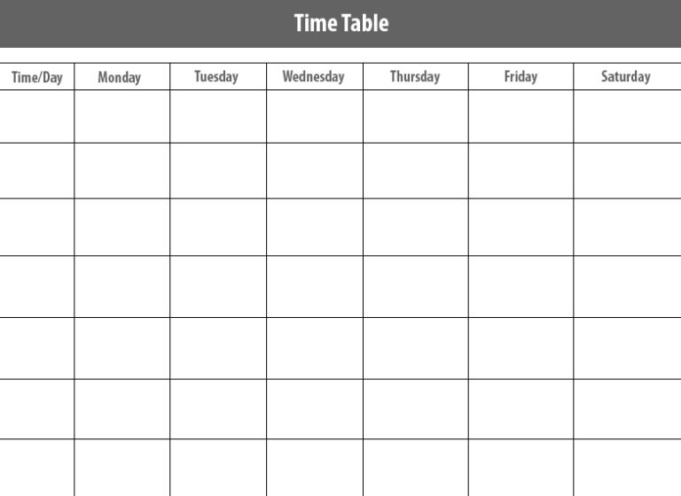 Blank School timetable template printable – Printable graphics