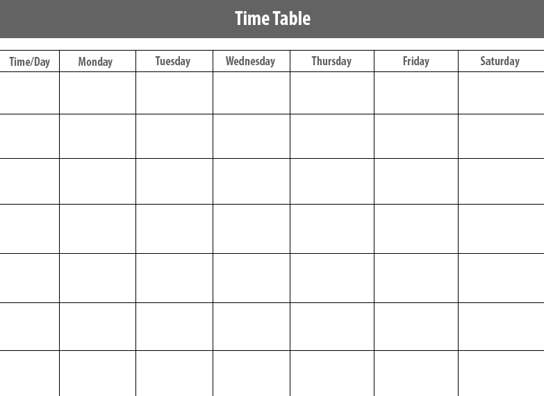 Blank School timetable template printable