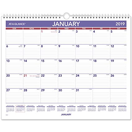 Calendar 2019 at a glance