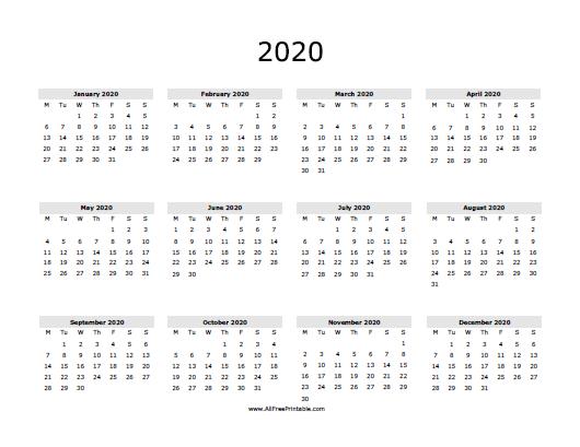 2020 calendar printable 