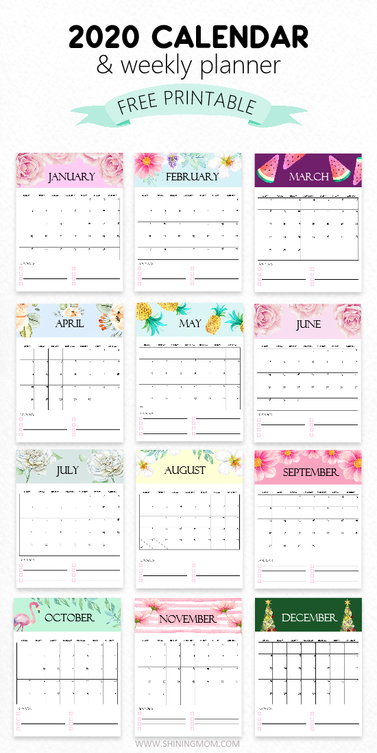 2020 calendar printable cute