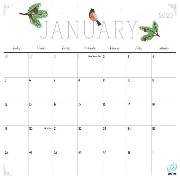 2020 calendar printable cute