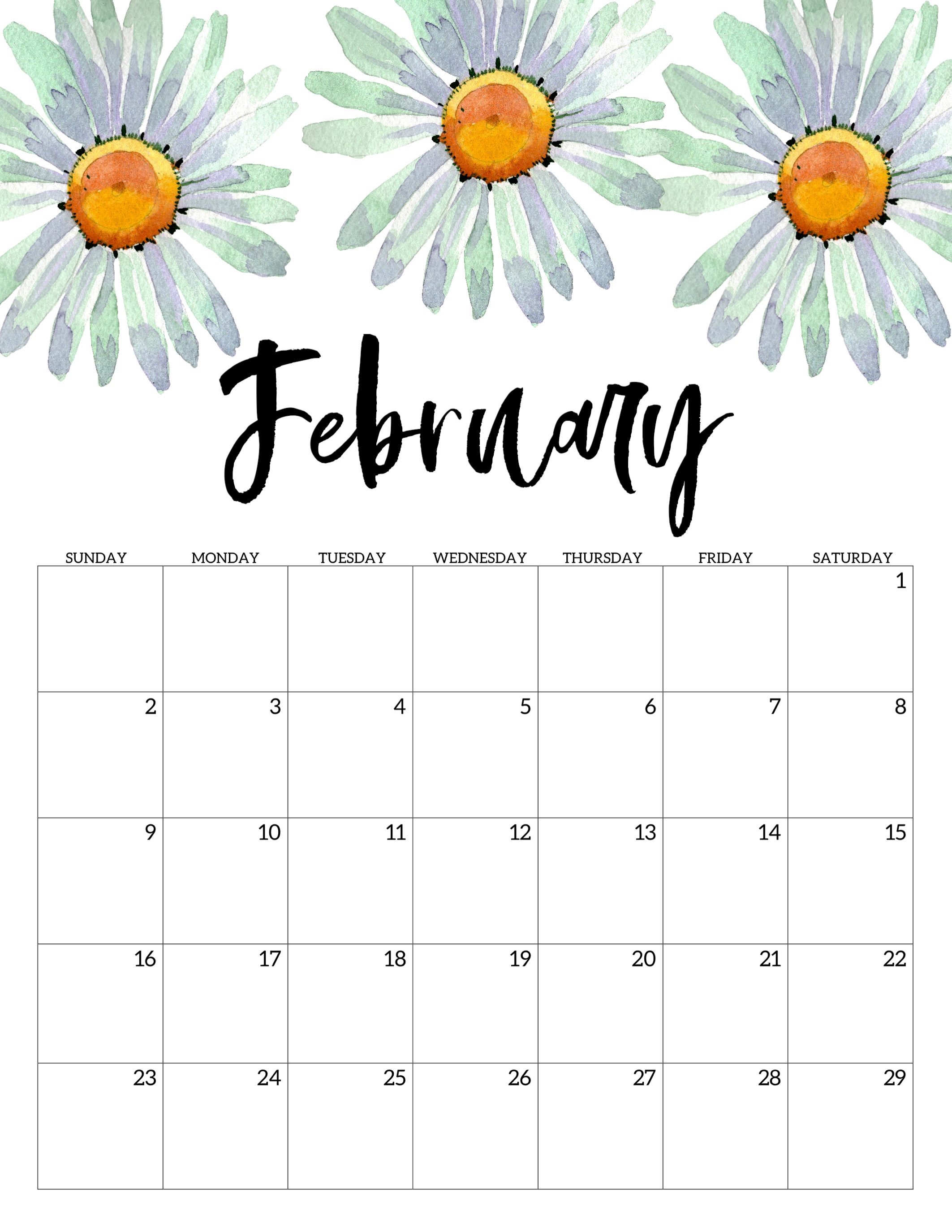 2020 calendar printable cute