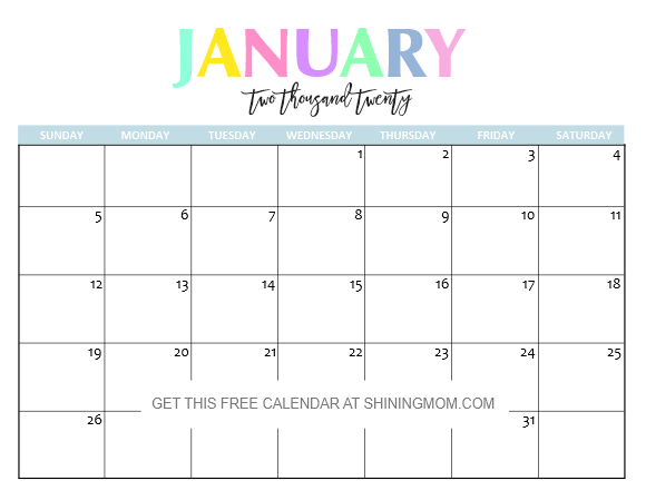 2020 calendar printable cute