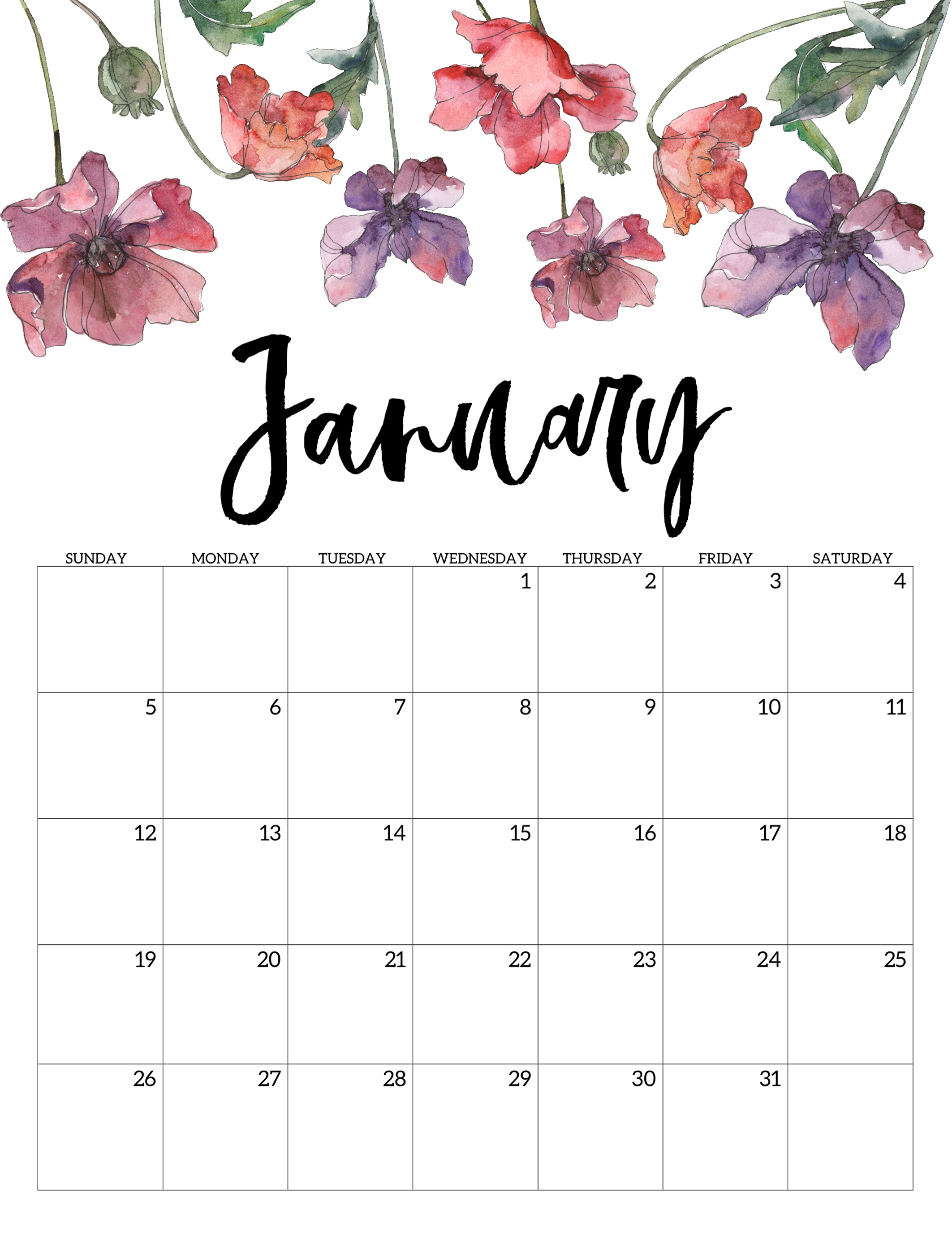 2020 calendar printable cute