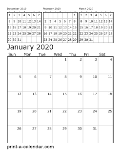 2020 calendar printable monthly