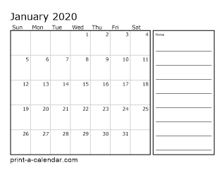 2020 calendar printable monthly