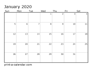 2020 calendar printable monthly