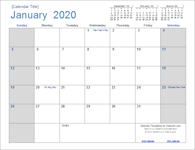 2020 calendar printable monthly