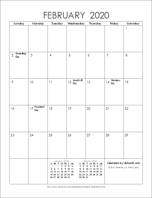 2020 calendar printable portrait