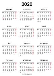 2020 calendar printable with holidays list