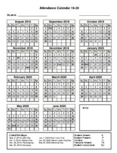 2020 printable attendance calendar – Printable graphics