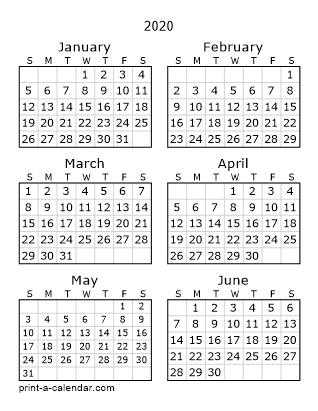 2020 printable calendar at a glance 
