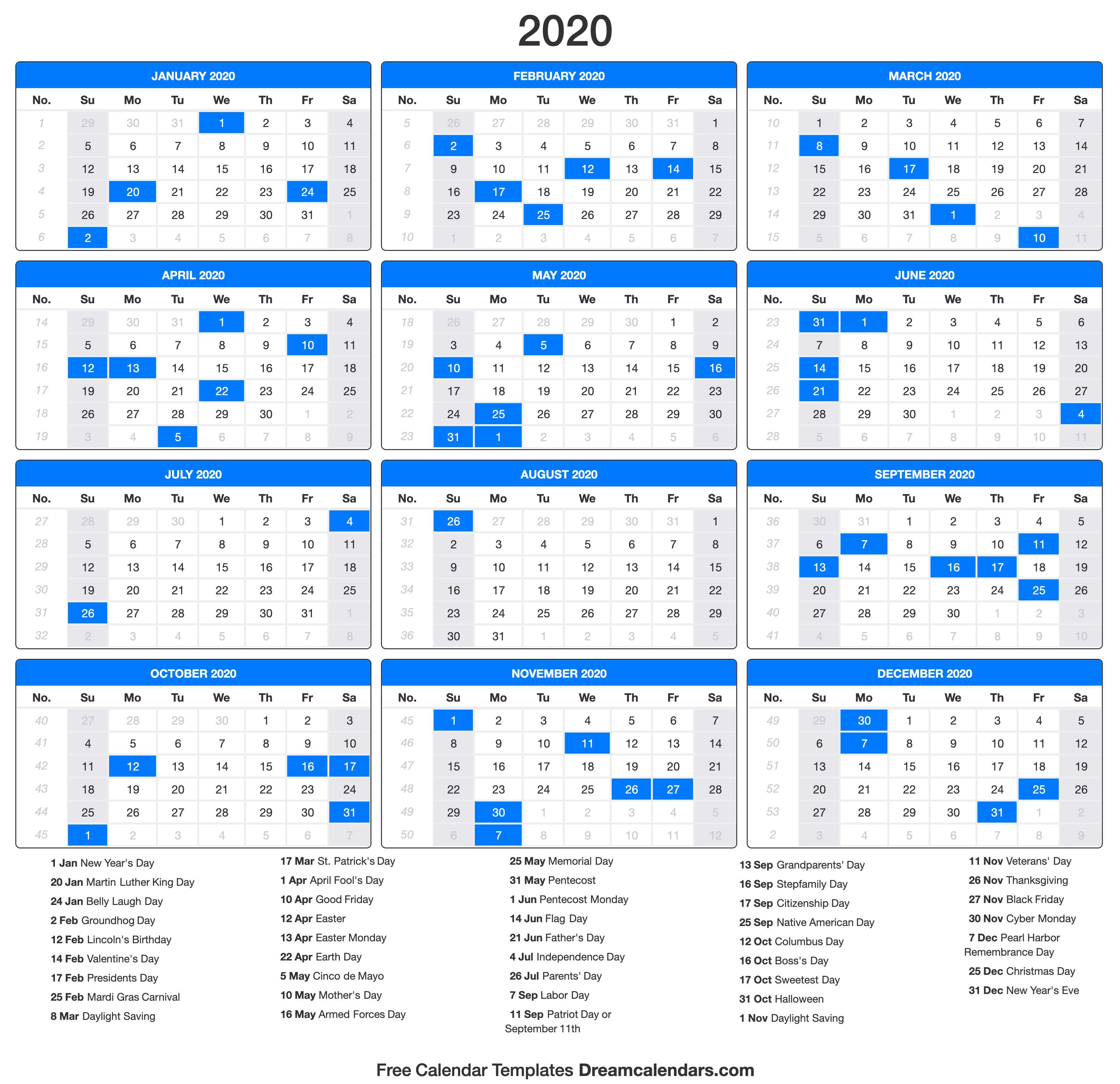 Download 2020 calendar printable with holidays list (1)