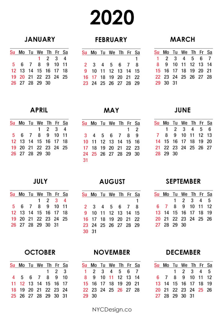 Download 2020 calendar printable with holidays list (2)