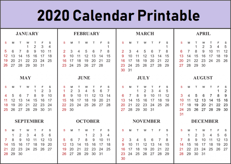 Download 2020 calendar printable with holidays list