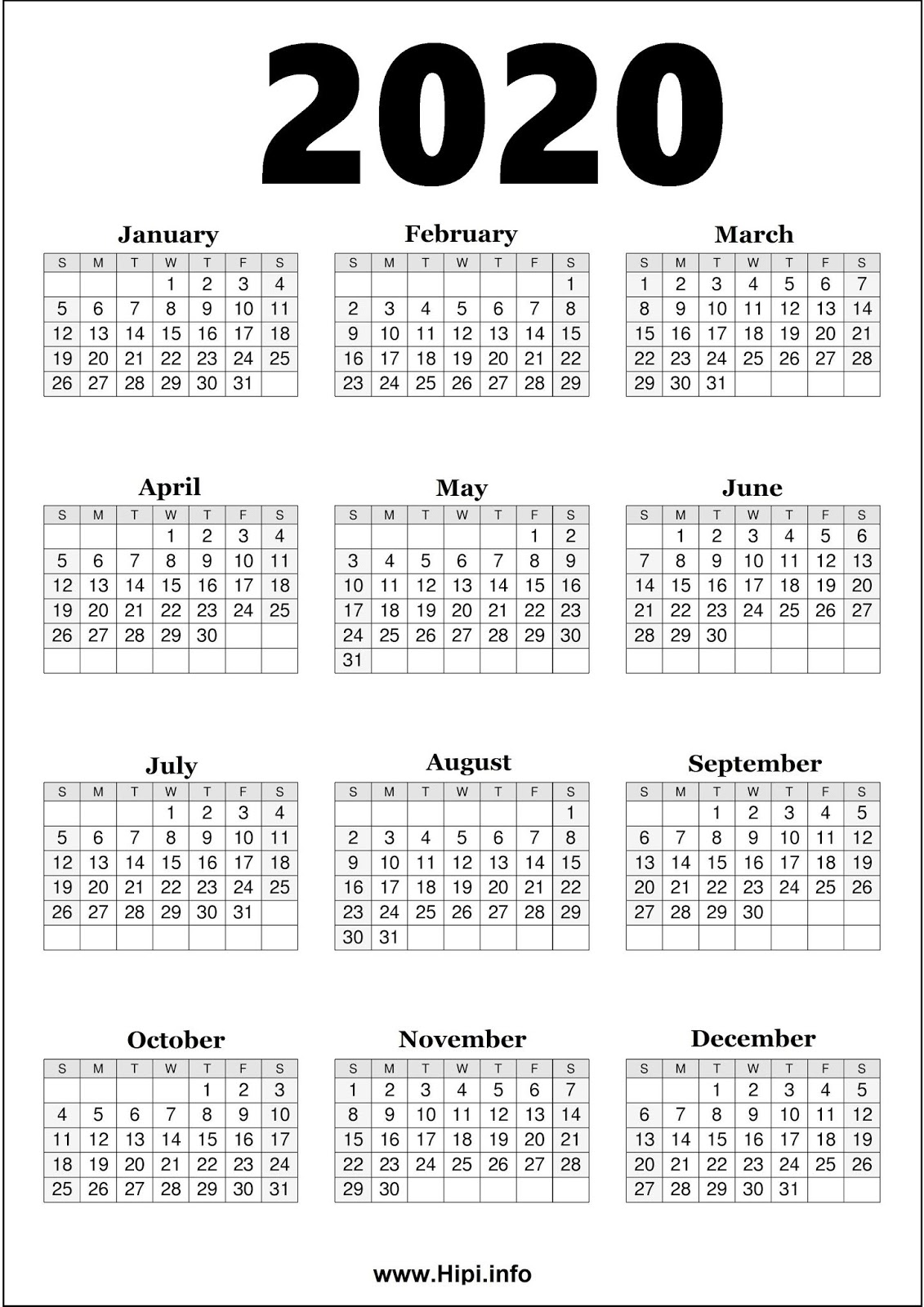 Printable 2020 calendar a4 – Printable graphics