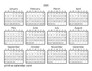 Printable 2020 calendar a4