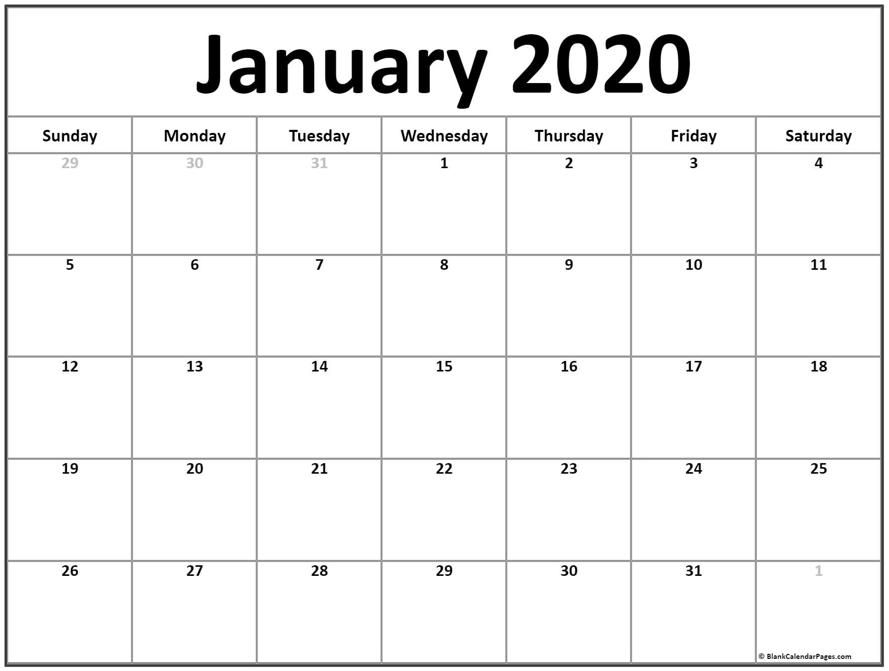 Printable calendar 2020 January month