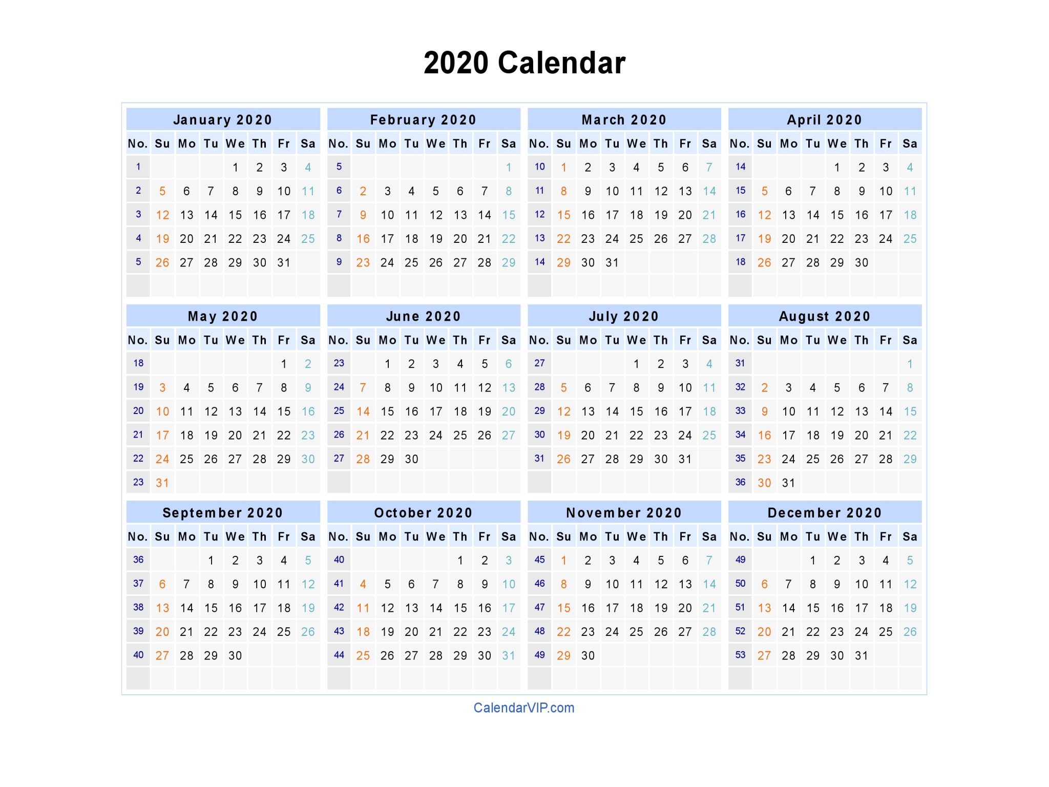 Printable calendar 2020 a3 size