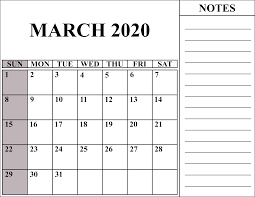 Printable calendar 2020 with notes