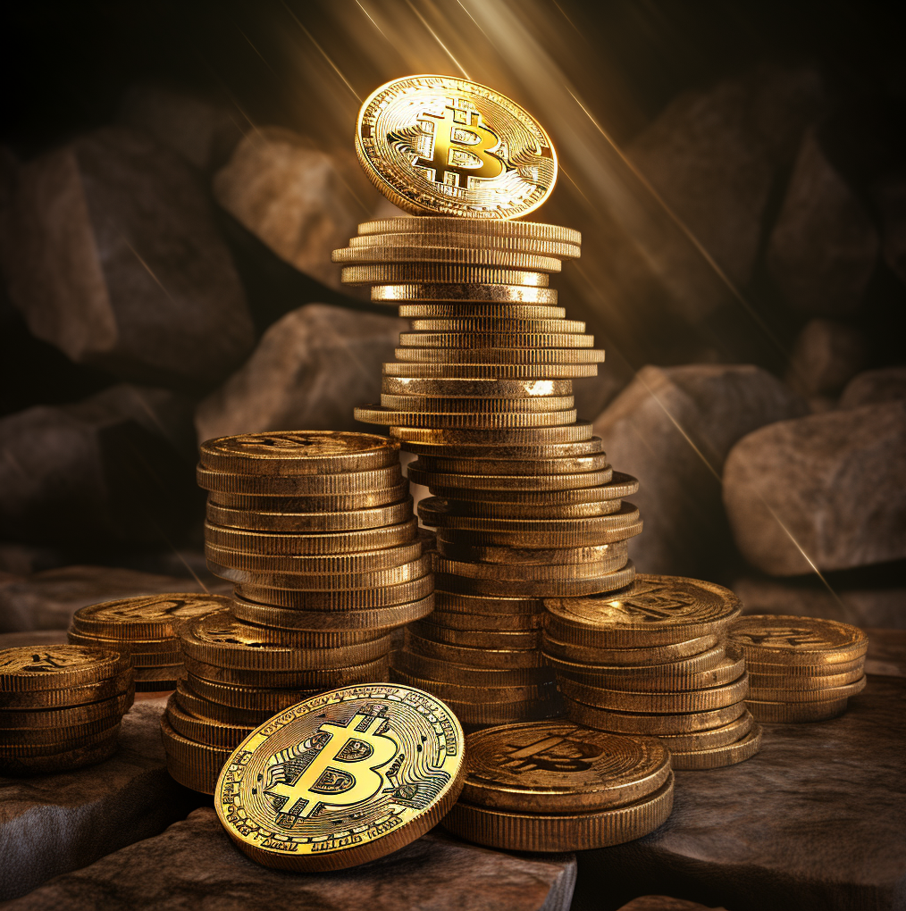 Pile of Bitcoins in golden colour for free