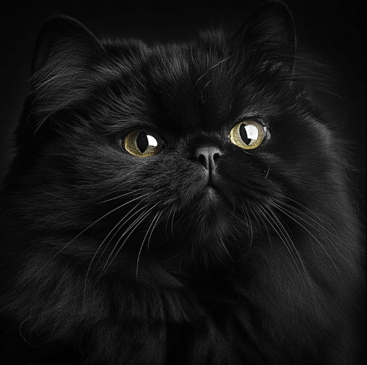 Black Persian cat's closeup