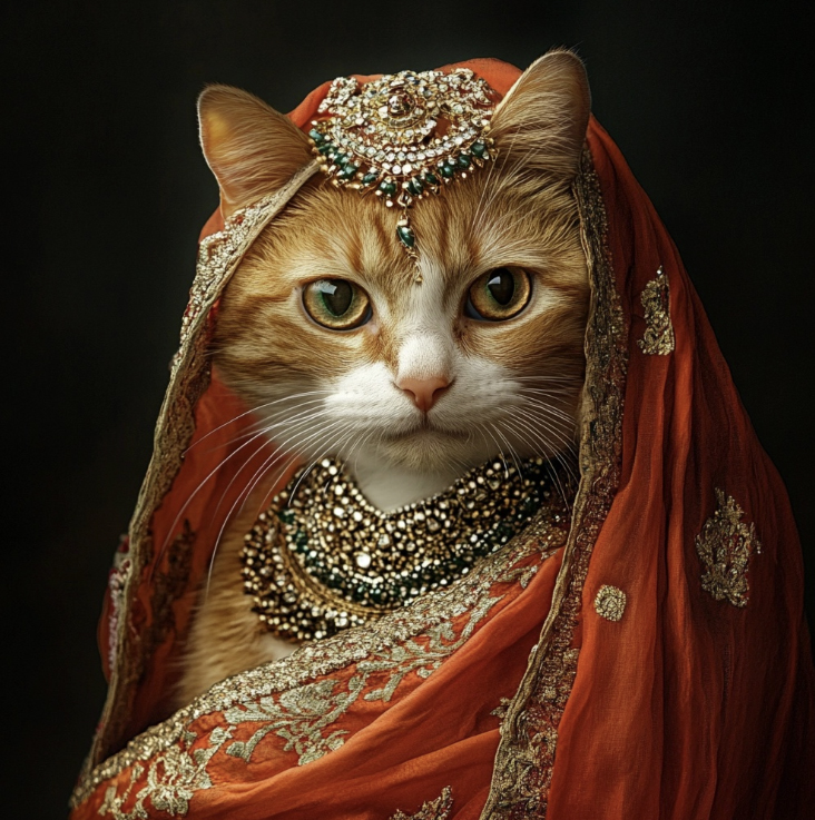 Cat in saree as an Indian bride