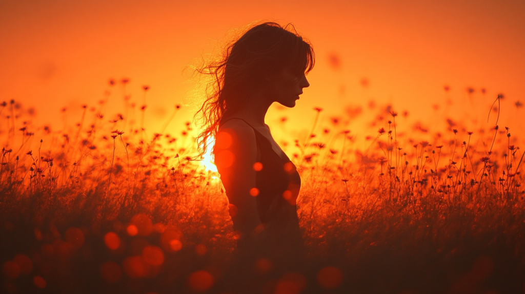 beautiful silhouette images of a woman in nature